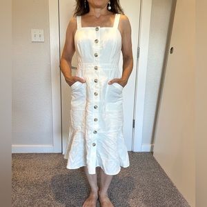 Petite Banana Republic white linen summer midi dress